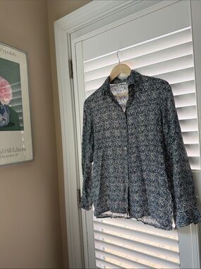 Galliano Navy Floral Silk Blouse on Cream